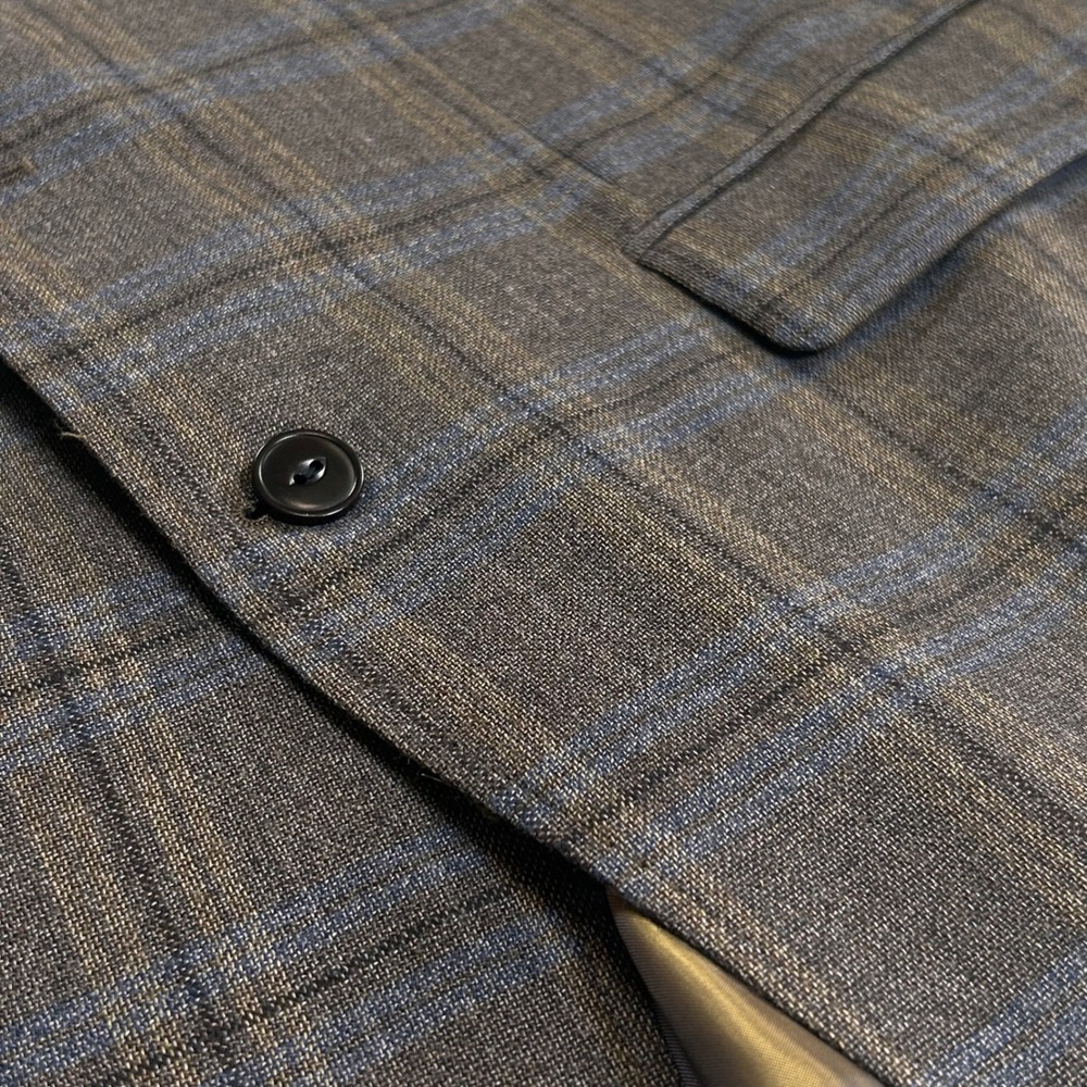 UNTUCKit Harewood Blazer Mens 42S Marzotto Super 110s Wool Plaid Tan Blue 40777 - Picture 10 of 10
